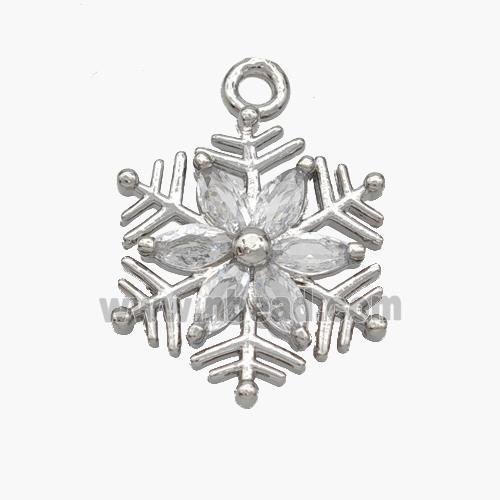 Copper Snowflake Pendant Micropave Zirconia Platinum Plated