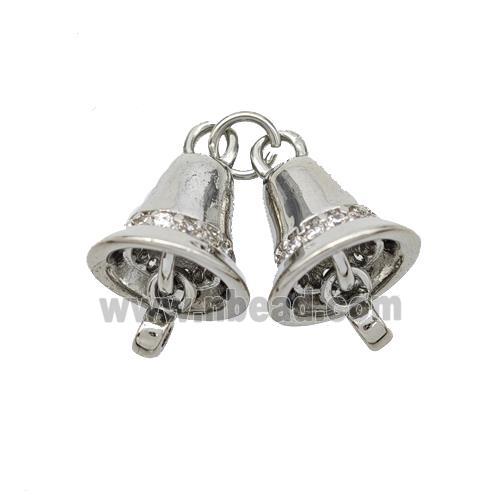 Copper Bell Pendant Pave Zirconia Platinum Plated