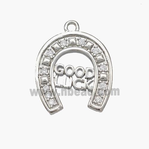 Copper Horseshoe Pendant Pave Zirconia GOOD LUCK Platinum Plated