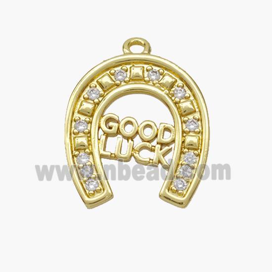 Copper Horseshoe Pendant Pave Zirconia GOOD LUCK Gold Plated