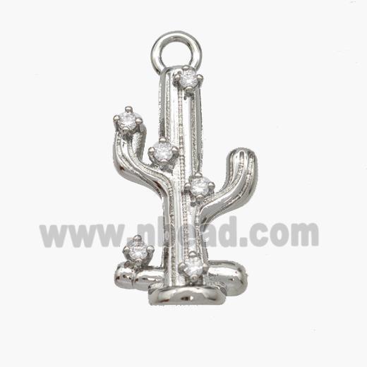 Copper Cactus Pendant Pave Zirconia Platinum Plated