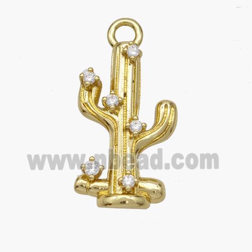 Copper Cactus Pendant Pave Zirconia Gold Plated