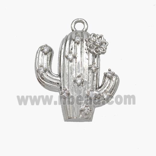 Copper Cactus Pendant Pave Zirconia Platinum Plated