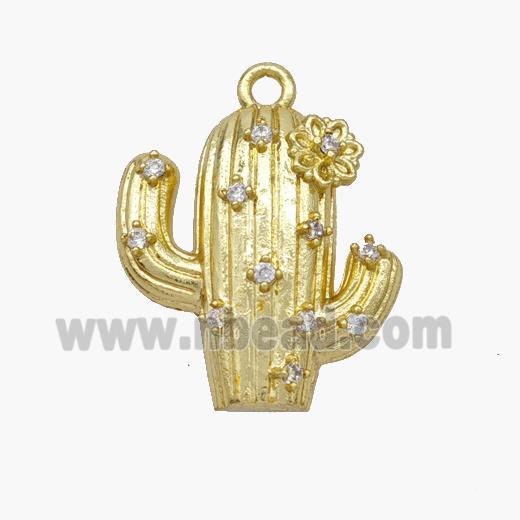 Copper Cactus Pendant Pave Zirconia Gold Plated