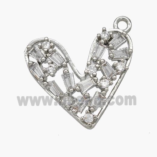 Copper Heart Pendant Micropave Zirconia Platinum Plated