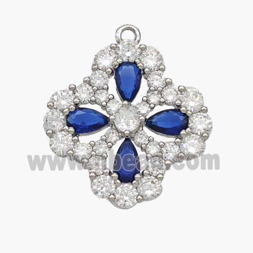 Copper Clover Pendant Micropave Zirconia Platinum Plated