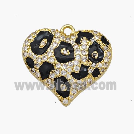 Copper Heart Pendant Micropave Zirconia Black Painted Gold Plated