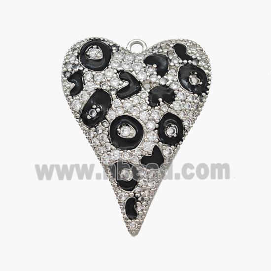 Copper Heart Pendant Micropave Zirconia Black Painted Platinum Plated