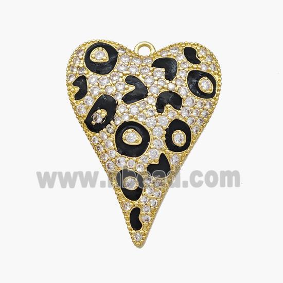 Copper Heart Pendant Micropave Zirconia Black Painted Gold Plated