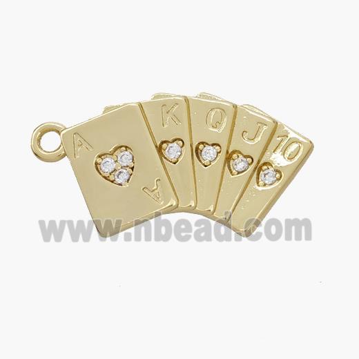 Playing Card Charms Copper Pendant Pave Zirconia Poker Gold Plated