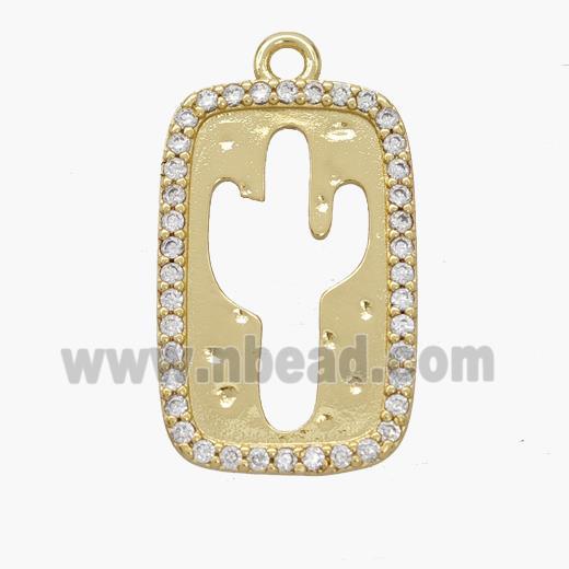 Copper Cactus Pendant Pave Zirconia Gold Plated