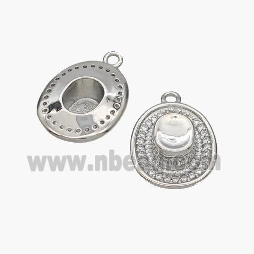 Hat Charms Copper Pendant Pave Zirconia Platinum Plated