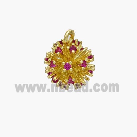 Copper Dandelion Pendant Pave Zirconia Flower Gold Plated