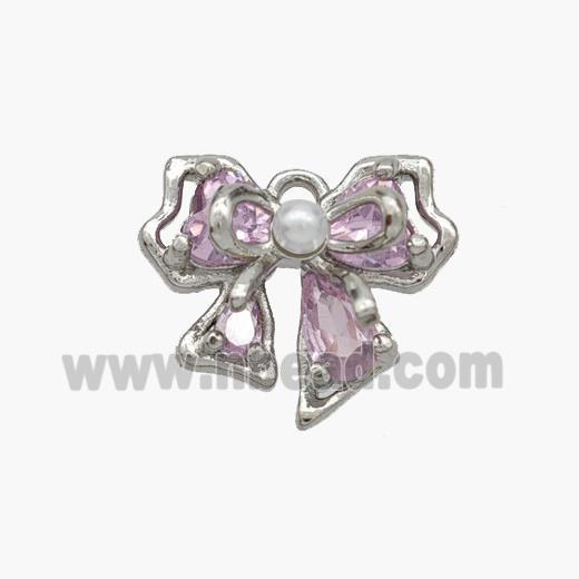 Copper Bowknot Pendant Pave Zirconia Platinum Plated