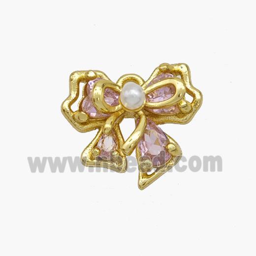 Copper Bowknot Pendant Pave Zirconia Gold Plated