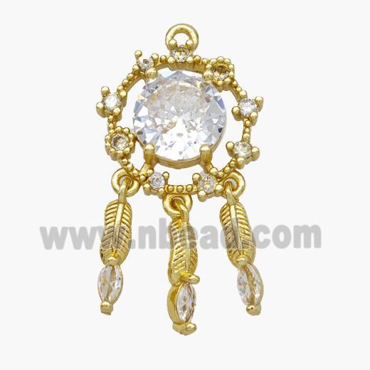 Copper Flower Pendant Pave Crystal Glass Tassel Gold Plated