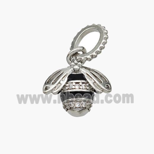 Copper Honeybee Pendant Pave Zirconia Black Enamel Platinum Plated