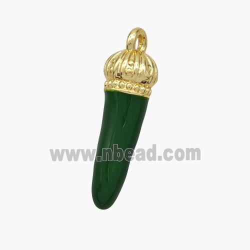 Copper Chili Pendant Green Enamel Gold Plated