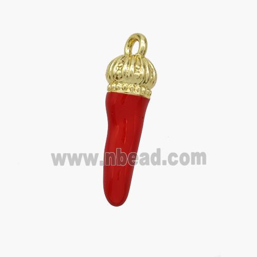 Copper Chili Pendant Red Enamel Gold Plated