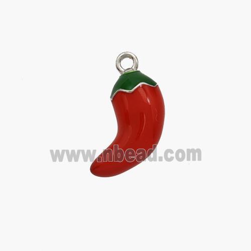 Copper Chili Pendant Red Enamel Platinum Plated