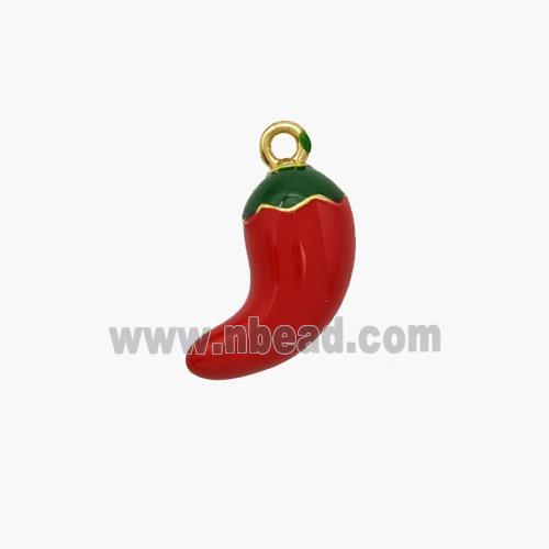 Copper Chili Pendant Red Enamel Gold Plated