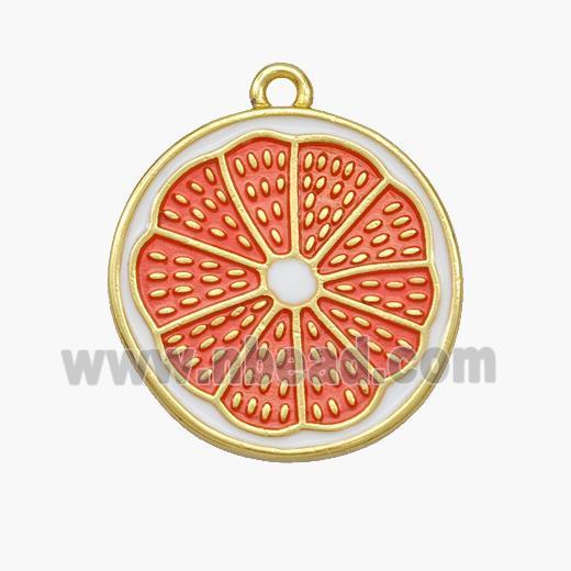 Lemon Charms Copper Pendant Red Enamel Gold Plated