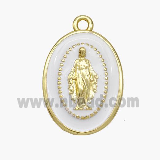 Copper Jesus Pendant White Enamel Oval Gold Plated