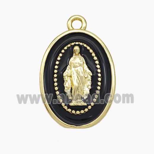 Copper Jesus Pendant Black Enamel Oval Gold Plated