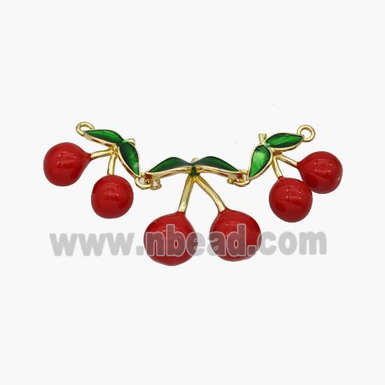 Copper Cherry Pendant Red Enamel Gold Plated