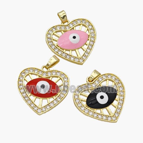 Copper Heart Pendant Pave Zirconia Evil Eye Enamel Gold Plated Mixed