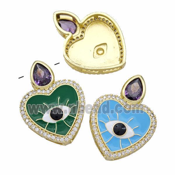 Copper Heart Pendant Pave Zirconia Evil Eye Enamel Gold Plated Mixed