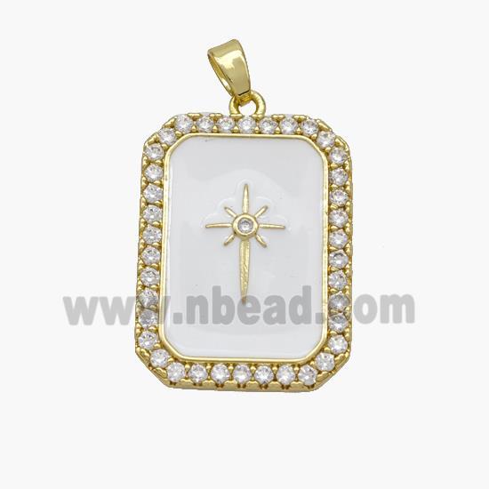 Copper Rectangle Pendant Pave Zirconia White Enamel Northstar Gold Plated