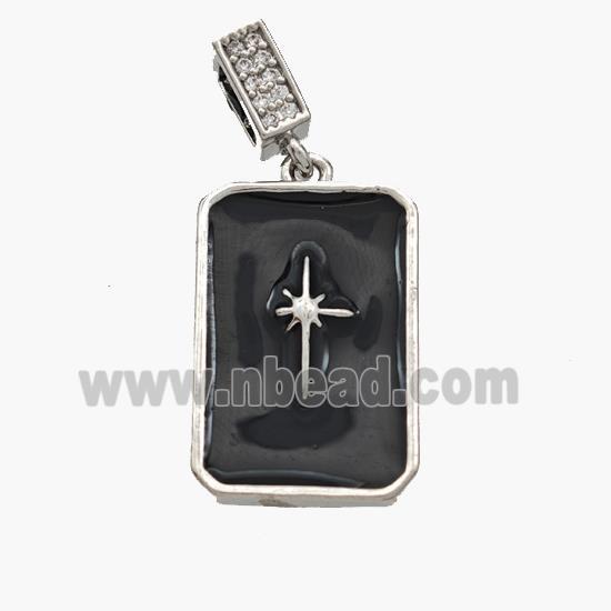 Copper Rectangle Pendant Black Enamel Northstar Platinum Plated