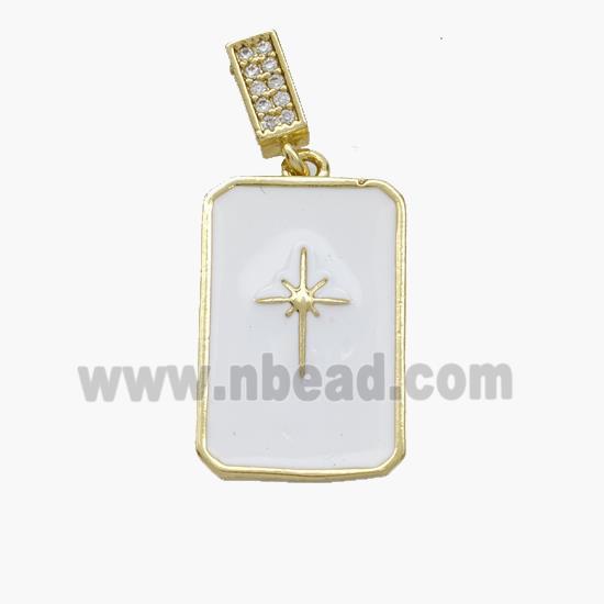 Copper Rectangle Pendant White Enamel Northstar Gold Plated