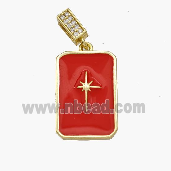 Copper Rectangle Pendant Red Enamel Northstar Gold Plated