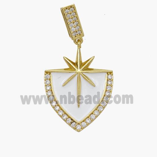 Copper Northstar Pendant Pave Zirconia White Enamel Shield Gold Plated