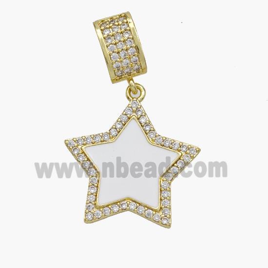 Copper Star Pendant Pave Zirconia White Enamel Gold Plated