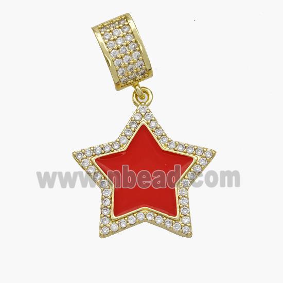 Copper Star Pendant Pave Zirconia Red Enamel Gold Plated