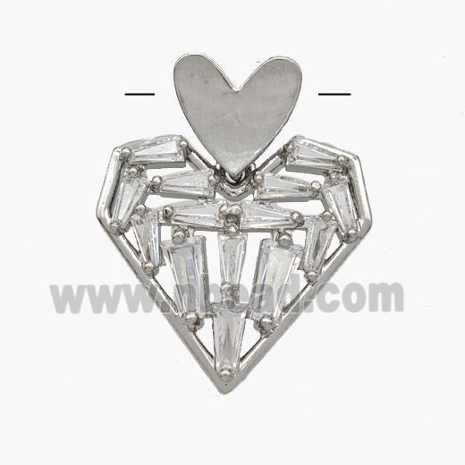 Copper Heart Pendant Pave Zirconia Platinum Plated