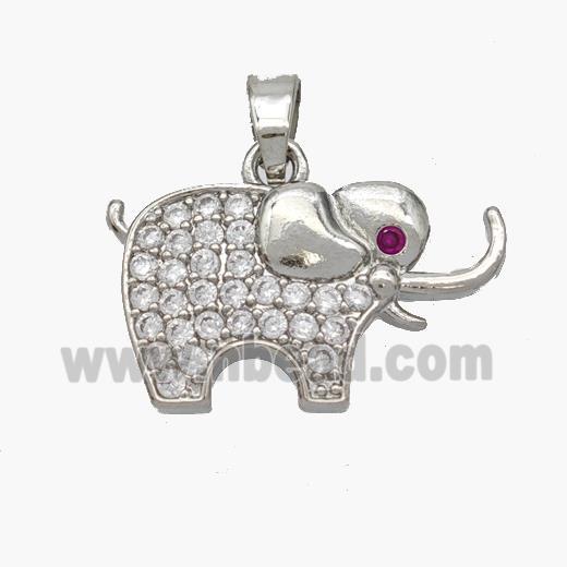 Copper Elephant Pendant Micropave Zirconia Platinum Plated