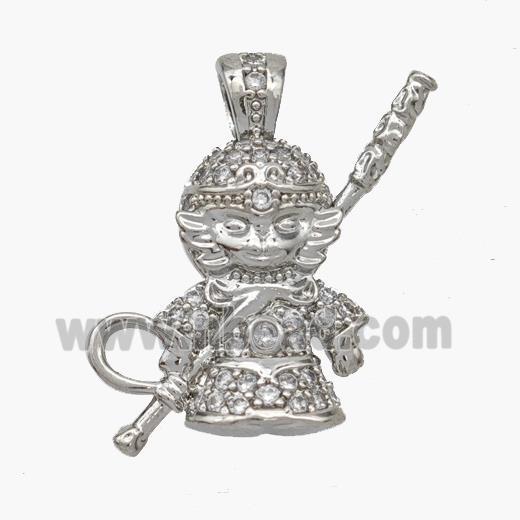 Monkey King Charms Copper Wukong Pendant Micropave Zirconia Platinum Plated