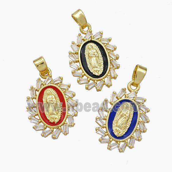 Virgin Mary Charms Copper Pendant Pave Zirconia Enamel Gold Plated Mixed