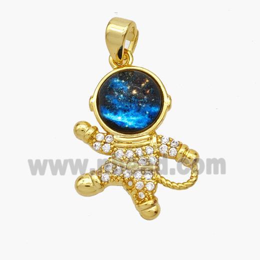 Copper Astronaut Pendant Pave Zirconia Gold Plated