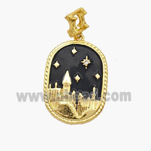 Copper Castle Pendant Black Enamel Gold Plated