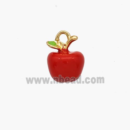 Copper Apple Pendant Red Enamel Gold Plated