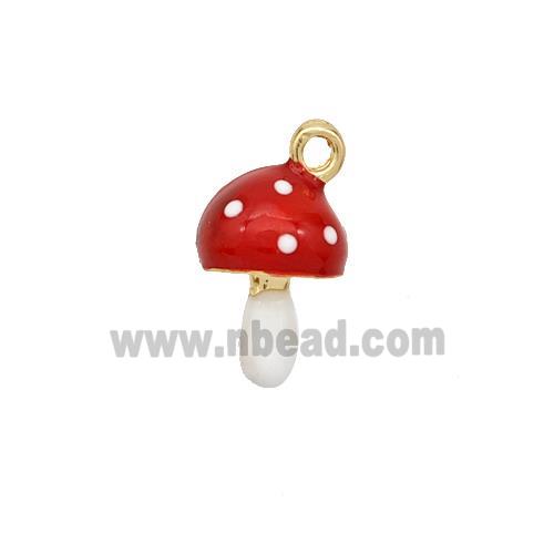 Copper Mushroom Pendant Red Enamel Gold Plated