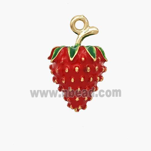 Copper Strawberry Pendant Red Enamel Gold Plated