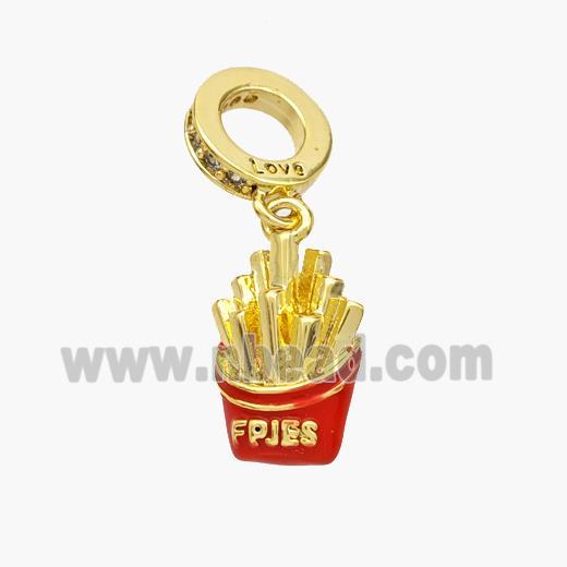 Copper French Fries Charms Pendant Red Enamel Gold Plated