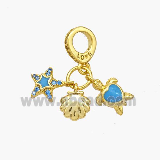 Copper Star Tortoise Conch Pendant Blue Enamel Gold Plated