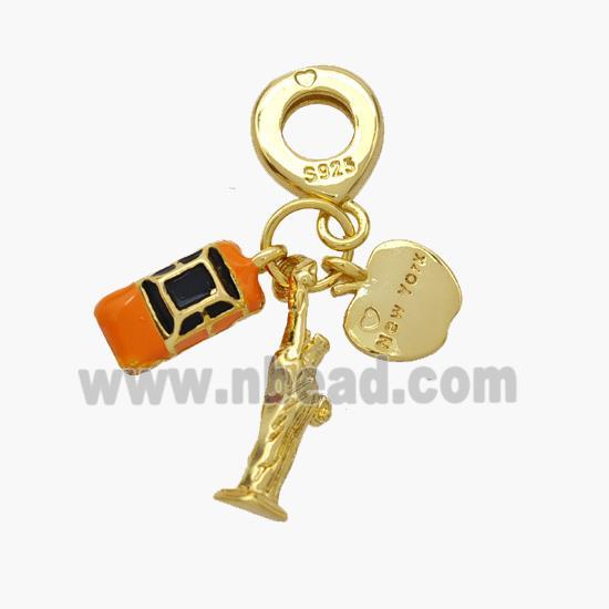 Copper Car Apple Goddess Pendant Orange Enamel Gold Plated